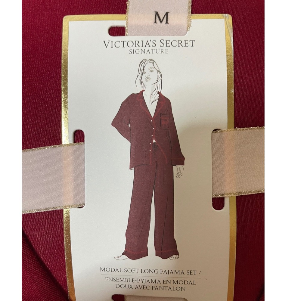 Victoria's Secret Modal Soft Long Pajama Set Women Medium Red NEW - Picture 2 of 6